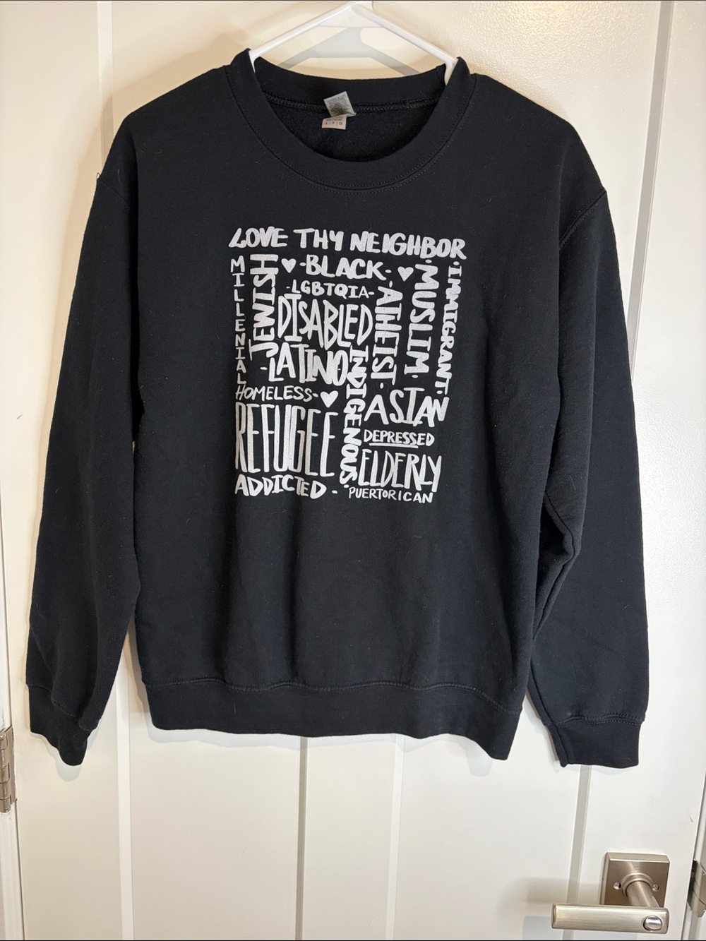 Love Thy Neighbor Black Graphic Crew Sweatshirt
